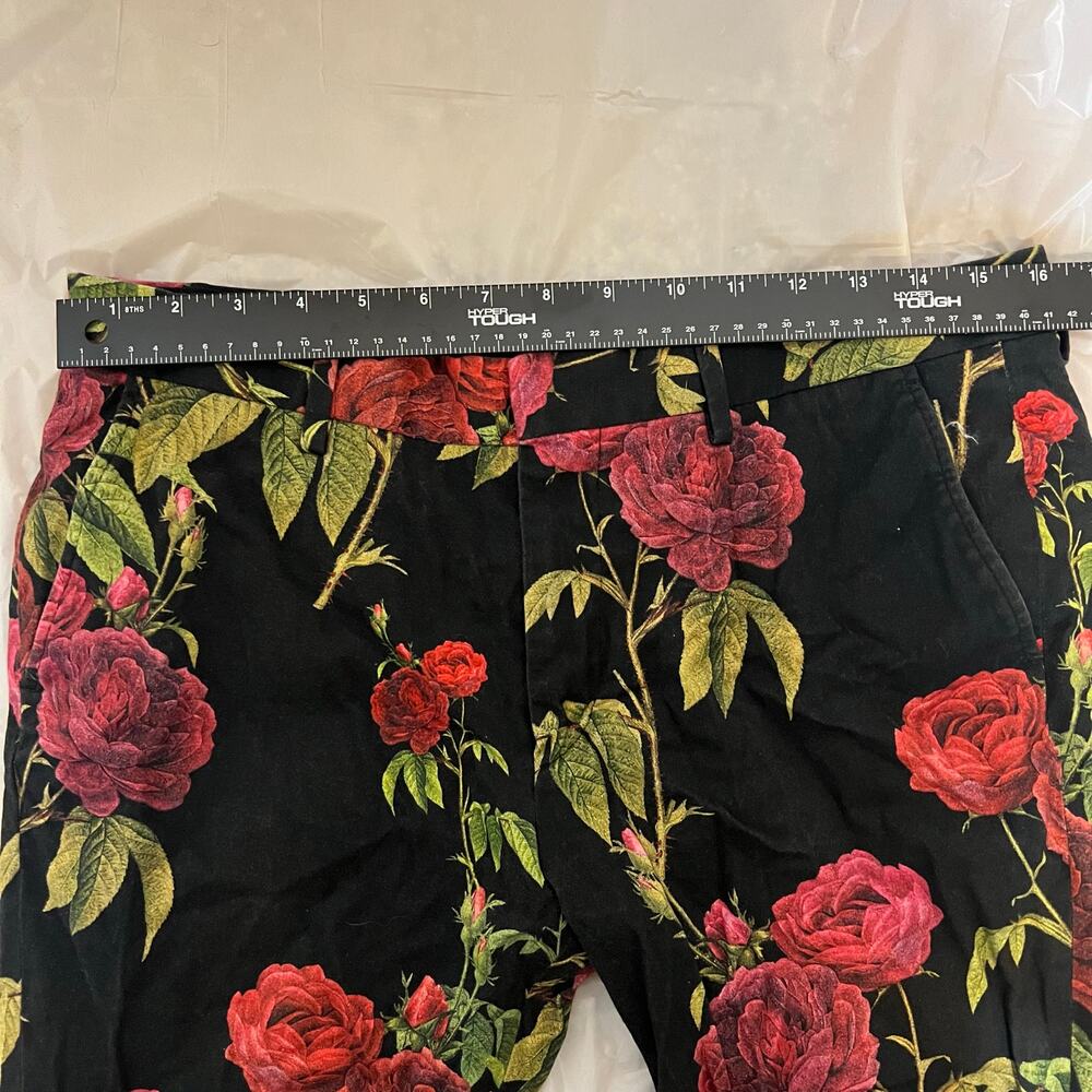Floral Print Pants Rose Pattern Statement Trousers Super Skinny - Picture 7 of 11